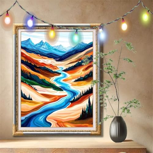 5D Diamond Painting Set für Erwachsene Große (100x133cm), Gipfel,Fluss Diamant Painting Bilder Kinder, DIY Kristall Strass Cross Stickerei Malerei Bastelset für Büro, Wanddeko, Geschenke 57F-2919 von LeiDong
