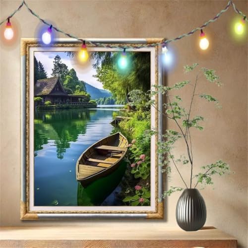 5D Diamond Painting Set für Erwachsene Große (100x133cm), Landschaft,Boot Diamant Painting Bilder Kinder, DIY Kristall Strass Cross Stickerei Malerei Bastelset für Büro, Wanddeko, Geschenke 59N-279 von LeiDong