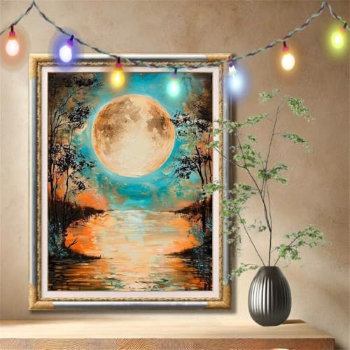 5D Diamond Painting Set für Erwachsene Große (100x133cm), Mond, Wald Diamant Painting Bilder Kinder, DIY Kristall Strass Cross Stickerei Malerei Bastelset für Büro, Wanddeko, Geschenke 59N-879 von LeiDong