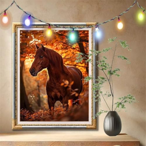 5D Diamond Painting Set für Erwachsene Große (100x133cm), Pferd,Wald Diamant Painting Bilder Kinder, DIY Kristall Strass Cross Stickerei Malerei Bastelset für Büro, Wanddeko, Geschenke 59N-1399 von LeiDong