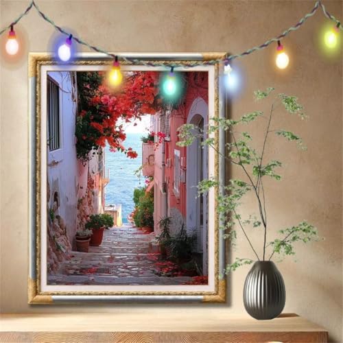 5D Diamond Painting Set für Erwachsene Große (100x133cm), Straße,Blume Diamant Painting Bilder Kinder, DIY Kristall Strass Cross Stickerei Malerei Bastelset für Büro, Wanddeko, Geschenke 59N-1479 von LeiDong