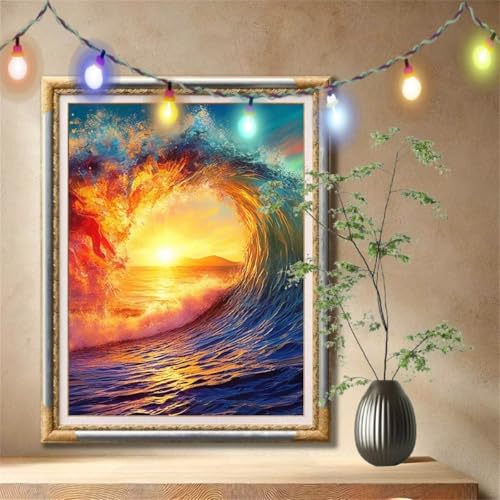 5D Diamond Painting Set für Erwachsene Große (100x133cm), Wellen,Landschaft Diamant Painting Bilder Kinder, DIY Kristall Strass Cross Stickerei Malerei Bastelset für Schlafzimmer, Wanddeko 59N-239 von LeiDong