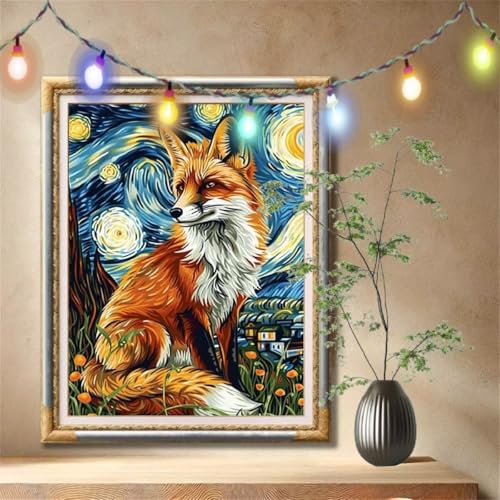 5D Diamond Painting Set für Erwachsene Große (100x133cm),Fuchs,Sternenhimmel Diamant Painting Bilder Kinder,DIY Kristall Strass Cross Stickerei Malerei Bastelset für Schlafzimmer,Wanddeko 59N-479 von LeiDong