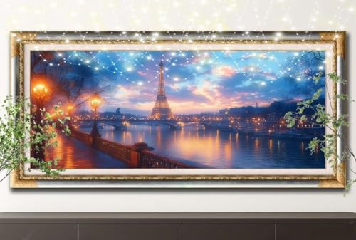 5D Diamond Painting Set für Erwachsene Große (100x200cm),Eisenturm,Fluss Diamant Painting Bilder Kinder,DIY Kristall Strass Cross Stickerei Malerei Bastelset für Büro,Wanddeko,Geschenke 55F-12899 von LeiDong