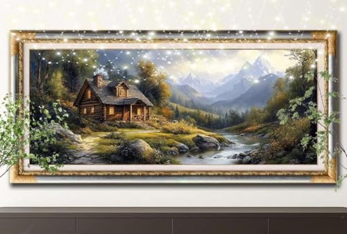 5D Diamond Painting Set für Erwachsene Große (100x200cm),Fluss,Hütte Diamant Painting Bilder Kinder,DIY Kristall Strass Cross Stickerei Malerei Bastelset für Schlafzimmer,Büro,Wanddeko 55F-13559 von LeiDong