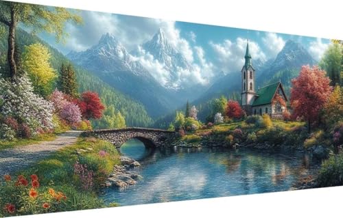 5D Diamond Painting Set für Erwachsene Große (100x200cm),Kirche,Klein Fluss Diamant Painting Bilder Kinder,DIY Kristall Strass Cross Stickerei Malerei Bastelset für Büro,Wanddeko,Geschenke 55F-2939 von LeiDong