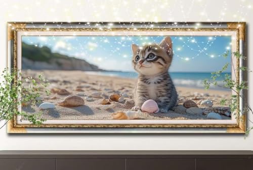 5D Diamond Painting Set für Erwachsene Große (100x200cm),Kleine Katze,Muschel Diamant Painting Bilder Kinder,DIY Kristall Strass Cross Stickerei Malerei Bastelset für Büro,Wanddeko,Geschenke 55F-13679 von LeiDong