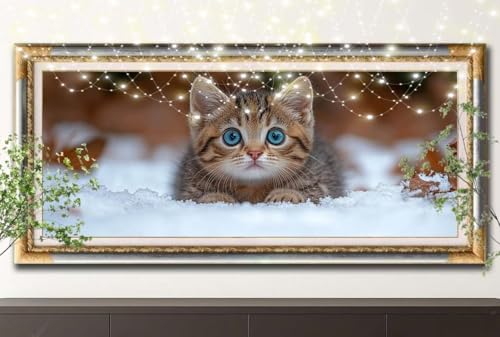 5D Diamond Painting Set für Erwachsene Große (100x200cm),Kleine Katze,Schneelandschaft Diamant Painting Bilder Kinder,DIY Kristall Strass Cross Stickerei Malerei Bastelset für Wanddeko 55F-13739 von LeiDong