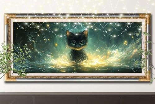 5D Diamond Painting Set für Erwachsene Große (100x200cm),Kleine schwarze Katze,Landschaft Diamant Painting Bilder Kinder,DIY Kristall Strass Cross Stickerei Malerei Bastelset für Wanddeko 55F-13619 von LeiDong