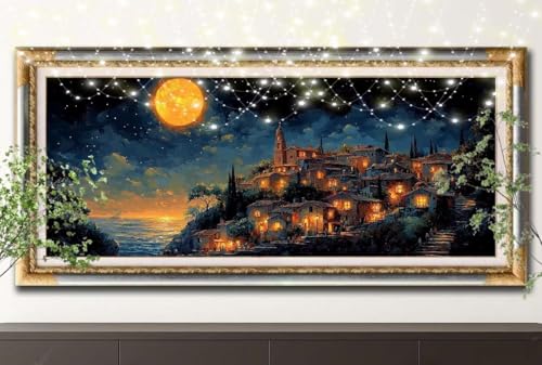 5D Diamond Painting Set für Erwachsene Große (100x200cm),Landschaft,Mond Diamant Painting Bilder Kinder,DIY Kristall Strass Cross Stickerei Malerei Bastelset für Büro,Wanddeko,Geschenke 55F-13439 von LeiDong