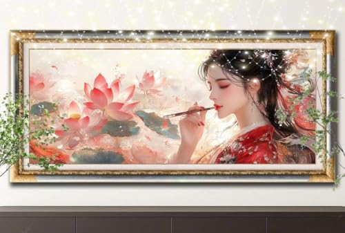 5D Diamond Painting Set für Erwachsene Große (100x200cm),Mädchen,Lotus Diamant Painting Bilder Kinder,DIY Kristall Strass Cross Stickerei Malerei Bastelset für Schlafzimmer,Büro,Wanddeko 55F-12419 von LeiDong