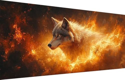 5D Diamond Painting Set für Erwachsene Große (100x250cm),Wolf,Flamme Diamant Painting Bilder Kinder,DIY Kristall Strass Cross Stickerei Malerei Bastelset für Schlafzimmer,Büro,Wanddeko 55F-3480 von LeiDong