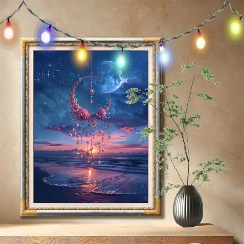 5D Diamond Painting Set für Erwachsene Große (120x160cm), Strand,Mond Diamant Painting Bilder Kinder, DIY Kristall Strass Cross Stickerei Malerei Bastelset für Büro, Wanddeko, Geschenke 59N-760 von LeiDong