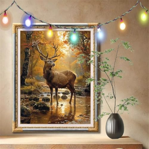 5D Diamond Painting Set für Erwachsene Große (120x160cm), Wald,Hirsch Diamant Painting Bilder Kinder, DIY Kristall Strass Cross Stickerei Malerei Bastelset für Büro, Wanddeko, Geschenke 59N-1520 von LeiDong