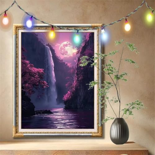 5D Diamond Painting Set für Erwachsene Große (120x160cm), Wasserfall,Mond Diamant Painting Bilder Kinder, DIY Kristall Strass Cross Stickerei Malerei Bastelset für Büro, Wanddeko, Geschenke 59N-520 von LeiDong