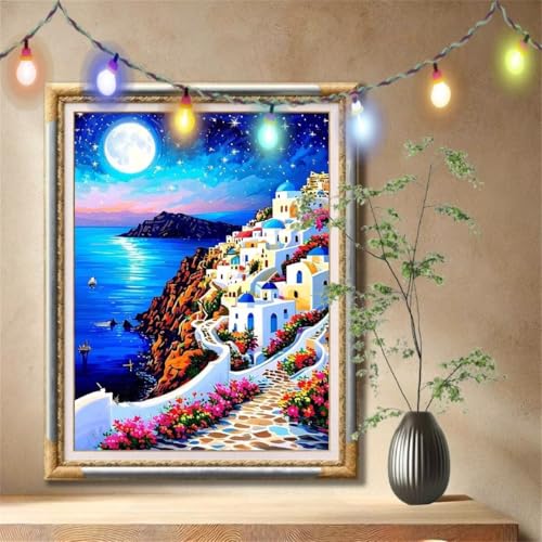 5D Diamond Painting Set für Erwachsene Große (120x160cm),Landschaft,Griechenland Diamant Painting Bilder Kinder,DIY Kristall Strass Cross Stickerei Malerei Bastelset für Wanddeko,Geschenke 57F-6160 von LeiDong