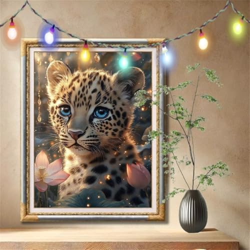 5D Diamond Painting Set für Erwachsene Große (30x40cm), Blume,Leopard Diamant Painting Bilder Kinder, DIY Kristall Strass Cross Stickerei Malerei Bastelset für Büro, Wanddeko, Geschenke 57F-1712 von LeiDong