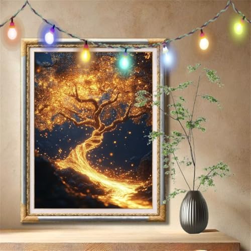 5D Diamond Painting Set für Erwachsene Große (30x40cm), Landschaft,Lebensbaum Diamant Painting Bilder Kinder, DIY Kristall Strass Cross Stickerei Malerei Bastelset für Wanddeko, Geschenke 57F-1032 von LeiDong