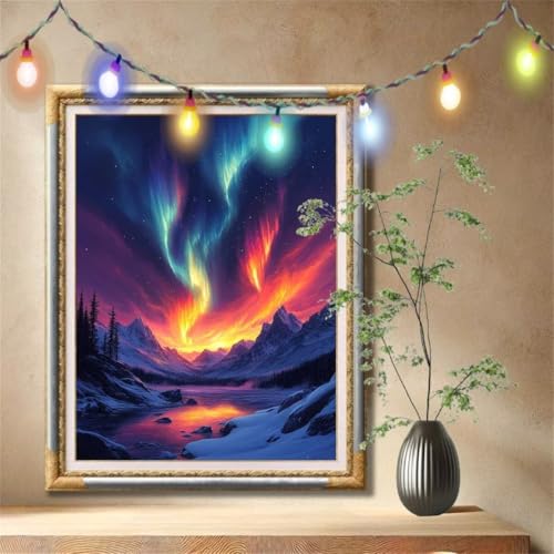 5D Diamond Painting Set für Erwachsene Große (30x40cm), Landschaft,Polarlicht Diamant Painting Bilder Kinder, DIY Kristall Strass Cross Stickerei Malerei Bastelset für Wanddeko, Geschenke 57F-792 von LeiDong