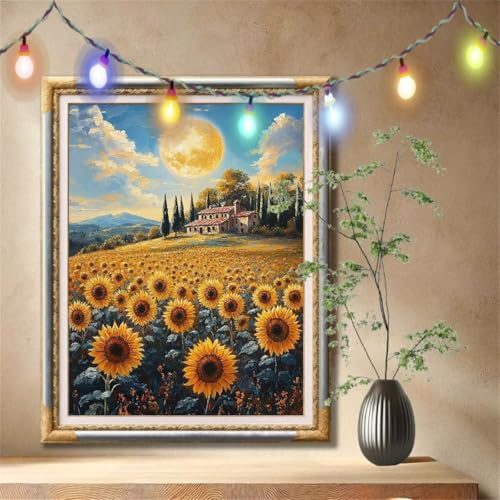 5D Diamond Painting Set für Erwachsene Große (30x40cm), Landschaft,Sonnenblume Diamant Painting Bilder Kinder, DIY Kristall Strass Cross Stickerei Malerei Bastelset für Wanddeko, Geschenke 57F-1192 von LeiDong