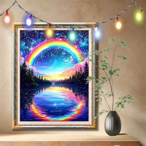 5D Diamond Painting Set für Erwachsene Große (30x40cm), Regenbogen,Landschaft Diamant Painting Bilder Kinder, DIY Kristall Strass Cross Stickerei Malerei Bastelset für Wanddeko, Geschenke 57F-72 von LeiDong