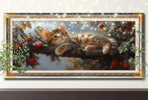 5D Diamond Painting Set für Erwachsene Große (30x60cm),Kirsche,Kätzchen Diamant Painting Bilder Kinder,DIY Kristall Strass Cross Stickerei Malerei Bastelset für Schlafzimmer,Büro,Wanddeko 55F-14507 von LeiDong