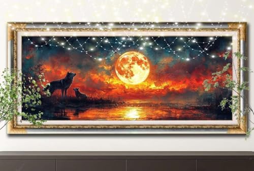 5D Diamond Painting Set für Erwachsene Große (30x60cm),Mond,Wolf Diamant Painting Bilder Kinder,DIY Kristall Strass Cross Stickerei Malerei Bastelset für Schlafzimmer,Büro,Wanddeko,Geschenke 55F-14807 von LeiDong