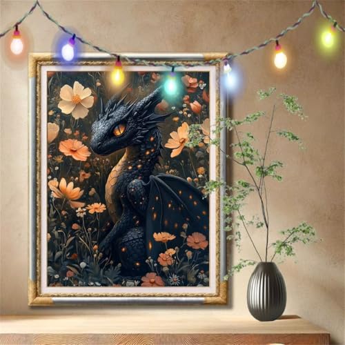 5D Diamond Painting Set für Erwachsene Große (40x50cm), Blume,Drache Diamant Painting Bilder Kinder, DIY Kristall Strass Cross Stickerei Malerei Bastelset für Büro, Wanddeko, Geschenke 57F-1753 von LeiDong