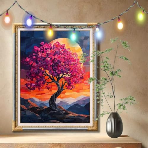 5D Diamond Painting Set für Erwachsene Große (40x50cm), Landschaft,Bunt Bäume Diamant Painting Bilder Kinder, DIY Kristall Strass Cross Stickerei Malerei Bastelset für Wanddeko, Geschenke 57F-633 von LeiDong