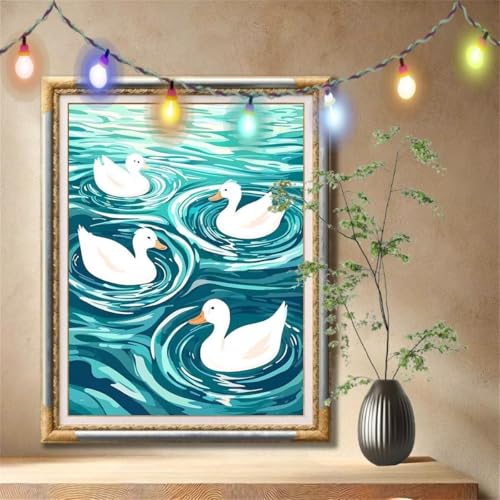 5D Diamond Painting Set für Erwachsene Große (40x50cm), Landschaft,Ente Diamant Painting Bilder Kinder, DIY Kristall Strass Cross Stickerei Malerei Bastelset für Büro, Wanddeko, Geschenke 57F-1233 von LeiDong
