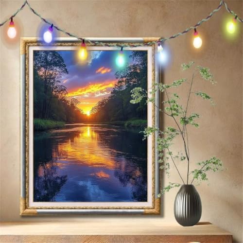 5D Diamond Painting Set für Erwachsene Große (40x50cm), Landschaft,Fluss Diamant Painting Bilder Kinder, DIY Kristall Strass Cross Stickerei Malerei Bastelset für Büro, Wanddeko, Geschenke 57F-753 von LeiDong