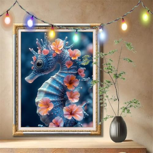5D Diamond Painting Set für Erwachsene Große (40x50cm), Tier,Seepferdchen Diamant Painting Bilder Kinder, DIY Kristall Strass Cross Stickerei Malerei Bastelset für Büro, Wanddeko, Geschenke 57F-353 von LeiDong