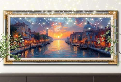 5D Diamond Painting Set für Erwachsene Große (40x80cm),Sonnenuntergang,Wasserstadt Diamant Painting Bilder Kinder,DIY Kristall Strass Cross Stickerei Malerei Bastelset für Wanddeko,Geschenke 55F-13249 von LeiDong