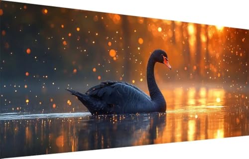 5D Diamond Painting Set für Erwachsene Große (50x150cm),Schwarzer Schwan,Landschaft Diamant Painting Bilder Kinder,DIY Kristall Strass Cross Stickerei Malerei Bastelset für Wanddeko,Geschenke 55F-2452 von LeiDong