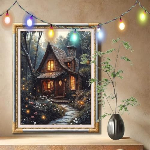 5D Diamond Painting Set für Erwachsene Große (50x70cm), Hütte,Blume Diamant Painting Bilder Kinder, DIY Kristall Strass Cross Stickerei Malerei Bastelset für Büro, Wanddeko, Geschenke 57F-4034 von LeiDong