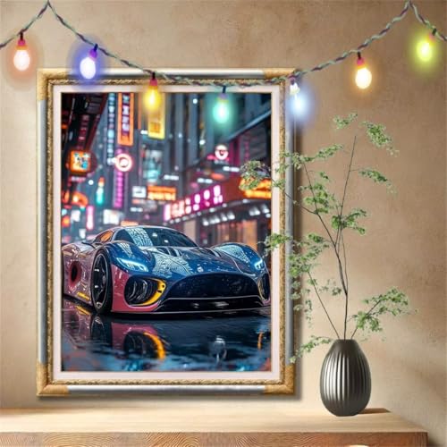 5D Diamond Painting Set für Erwachsene Große (50x70cm), Landschaft,Sportwagen Diamant Painting Bilder Kinder, DIY Kristall Strass Cross Stickerei Malerei Bastelset für Wanddeko, Geschenke 57F-2034 von LeiDong