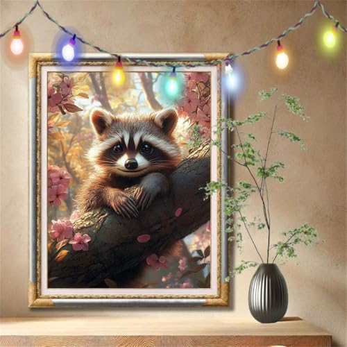 5D Diamond Painting Set für Erwachsene Große (50x70cm), Waschbär,Landschaft Diamant Painting Bilder Kinder, DIY Kristall Strass Cross Stickerei Malerei Bastelset für Wanddeko, Geschenke 57F-1834 von LeiDong
