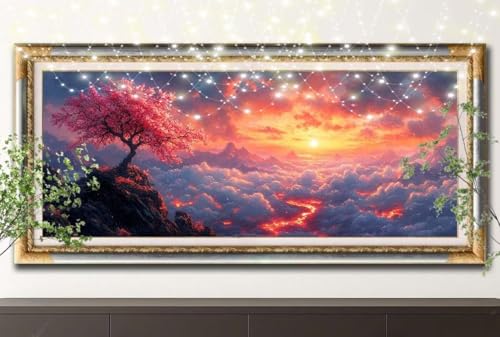 5D Diamond Painting Set für Erwachsene Große (60x120cm),Sonnenuntergang,Kirschbaum Diamant Painting Bilder Kinder,DIY Kristall Strass Cross Stickerei Malerei Bastelset für Wanddeko,Geschenke 55F-13313 von LeiDong