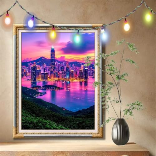5D Diamond Painting Set für Erwachsene Große (60x80cm), Stadt,Landschaft Diamant Painting Bilder Kinder, DIY Kristall Strass Cross Stickerei Malerei Bastelset für Büro, Wanddeko, Geschenke 57F-155 von LeiDong