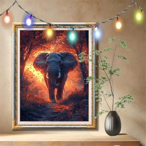 5D Diamond Painting Set für Erwachsene Große (60x80cm), Wald,Elefant Diamant Painting Bilder Kinder, DIY Kristall Strass Cross Stickerei Malerei Bastelset für Büro, Wanddeko, Geschenke 57F-3195 von LeiDong