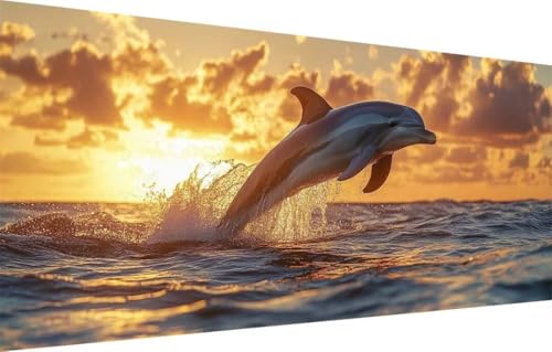 5D Diamond Painting Set für Erwachsene Große (70x140cm),Delfin,Sonnenuntergang Diamant Painting Bilder Kinder,DIY Kristall Strass Cross Stickerei Malerei Bastelset für Büro,Wanddeko,Geschenke 55F-2275 von LeiDong