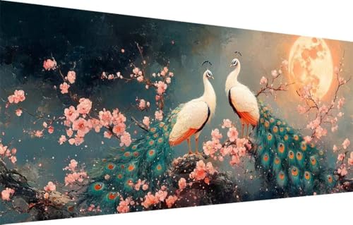 5D Diamond Painting Set für Erwachsene Große (70x140cm),Pfau,Mond Diamant Painting Bilder Kinder,DIY Kristall Strass Cross Stickerei Malerei Bastelset für Schlafzimmer,Büro,Wanddeko,Geschenke 55F-3355 von LeiDong