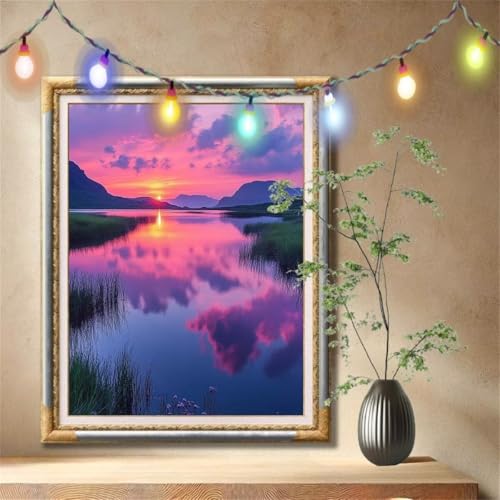 5D Diamond Painting Set für Erwachsene Große (70x90cm), Fluss,Landschaft Diamant Painting Bilder Kinder, DIY Kristall Strass Cross Stickerei Malerei Bastelset für Büro, Wanddeko, Geschenke 57F-1556 von LeiDong