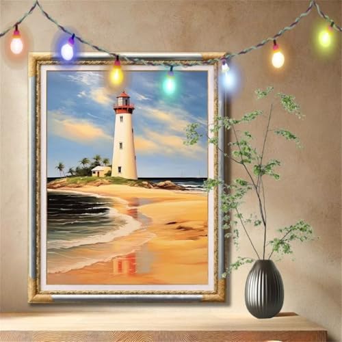 5D Diamond Painting Set für Erwachsene Große (70x90cm), Leuchtturm,Landschaft Diamant Painting Bilder Kinder, DIY Kristall Strass Cross Stickerei Malerei Bastelset für Wanddeko, Geschenke 57F-276 von LeiDong