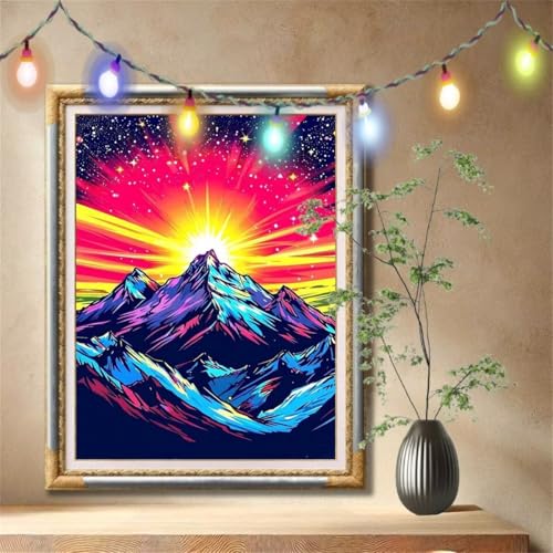 5D Diamond Painting Set für Erwachsene Große (70x90cm), Sonne,Schneeberg Diamant Painting Bilder Kinder, DIY Kristall Strass Cross Stickerei Malerei Bastelset für Büro, Wanddeko, Geschenke 57F-3396 von LeiDong