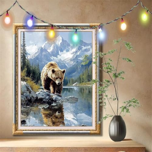 5D Diamond Painting Set für Erwachsene Große (80x107cm), Braunbär,Landschaft Diamant Painting Bilder Kinder, DIY Kristall Strass Cross Stickerei Malerei Bastelset für Wanddeko, Geschenke 57F-4957 von LeiDong