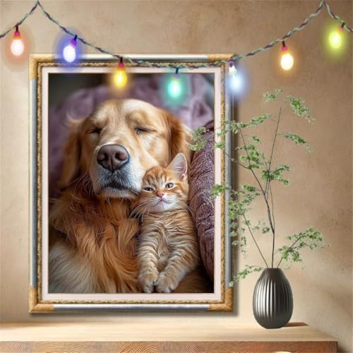 5D Diamond Painting Set für Erwachsene Große (80x107cm), Kätzchen,Hund Diamant Painting Bilder Kinder, DIY Kristall Strass Cross Stickerei Malerei Bastelset für Büro, Wanddeko, Geschenke 57F-3957 von LeiDong