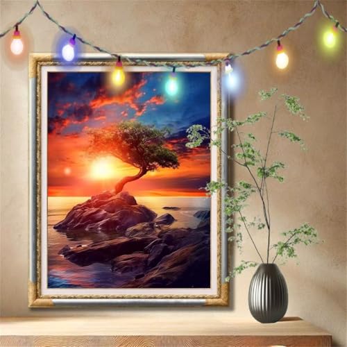 5D Diamond Painting Set für Erwachsene Große (80x107cm), Sonnenuntergang,Baum Diamant Painting Bilder Kinder, DIY Kristall Strass Cross Stickerei Malerei Bastelset für Wanddeko, Geschenke 57F-3557 von LeiDong