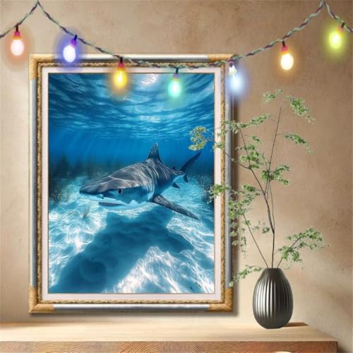 5D Diamond Painting Set für Erwachsene Große (90x120cm), Hai,Landschaft Diamant Painting Bilder Kinder, DIY Kristall Strass Cross Stickerei Malerei Bastelset für Büro, Wanddeko, Geschenke 57F-7878 von LeiDong
