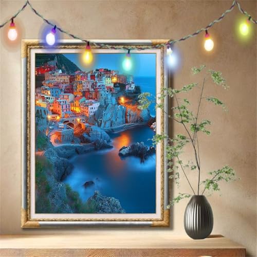 5D Diamond Painting Set für Erwachsene Große (90x120cm), Landschaft,Mediterran Diamant Painting Bilder Kinder, DIY Kristall Strass Cross Stickerei Malerei Bastelset für Wanddeko, Geschenke 57F-3638 von LeiDong